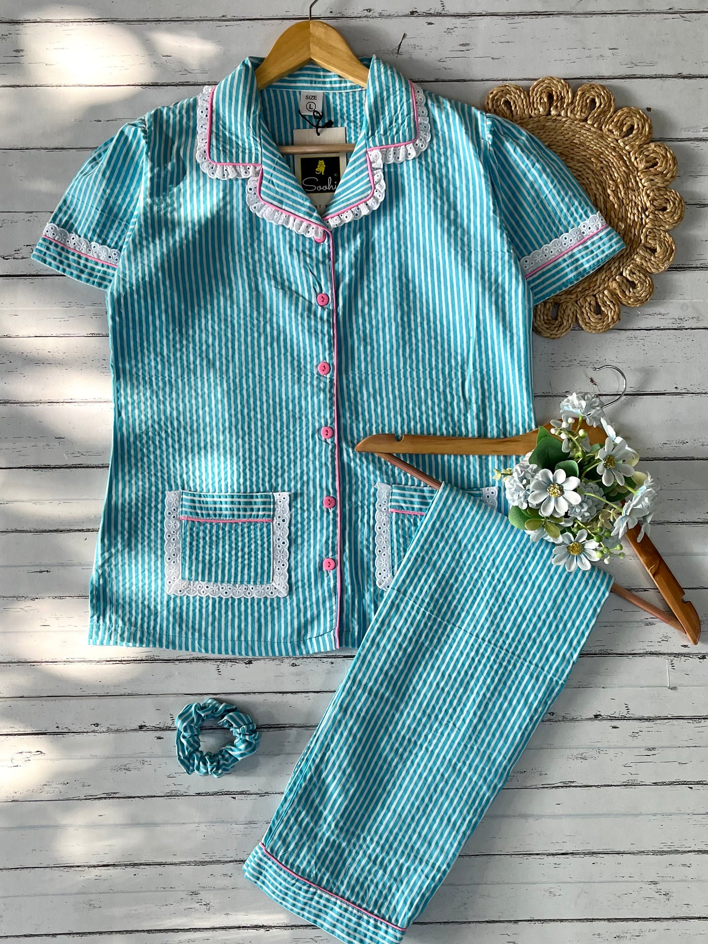 Sea Blue Stripe Pj Set (Women)