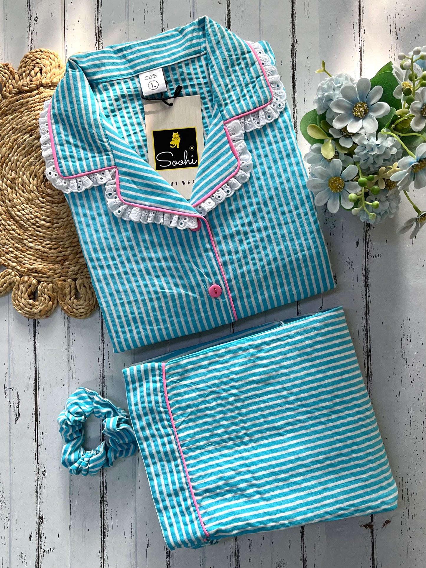 Sea Blue Stripe Pj Set (Women)