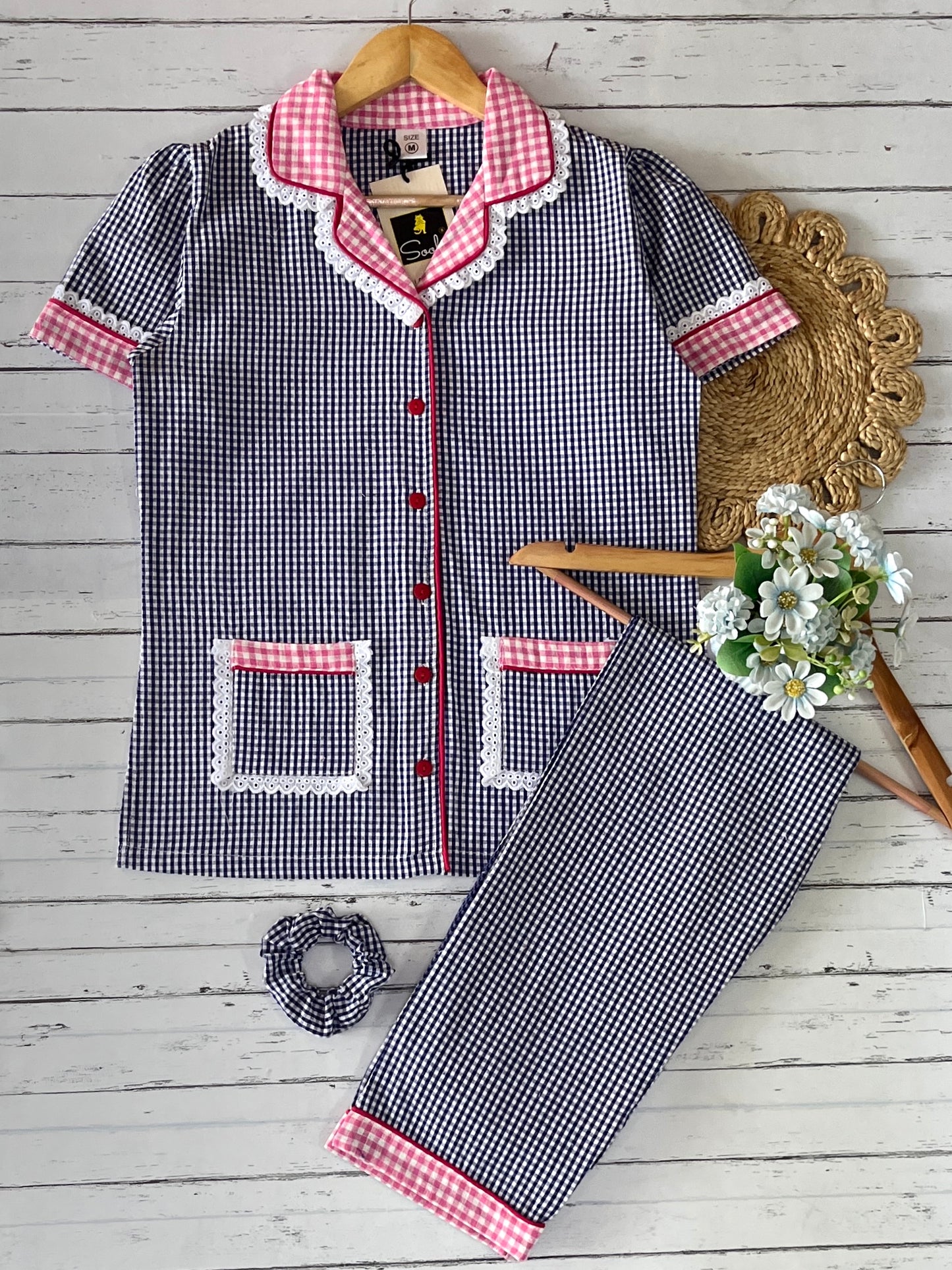 Blue Pink Check Pj Set (Women)