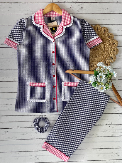 Blue Pink Check Pj Set (Women)