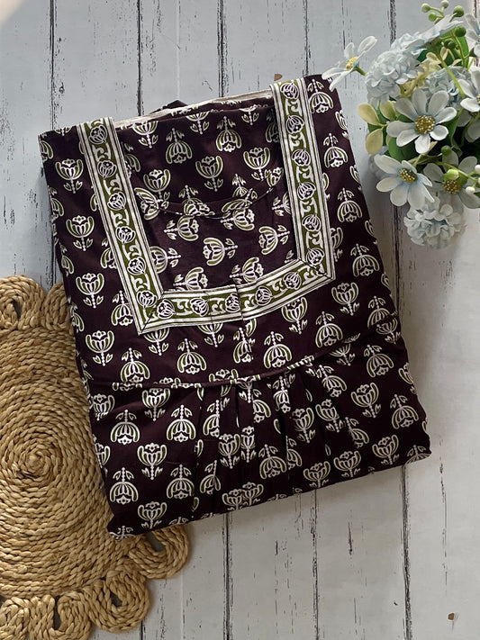 Brown Jaipuri Cotton Nighty (Women)