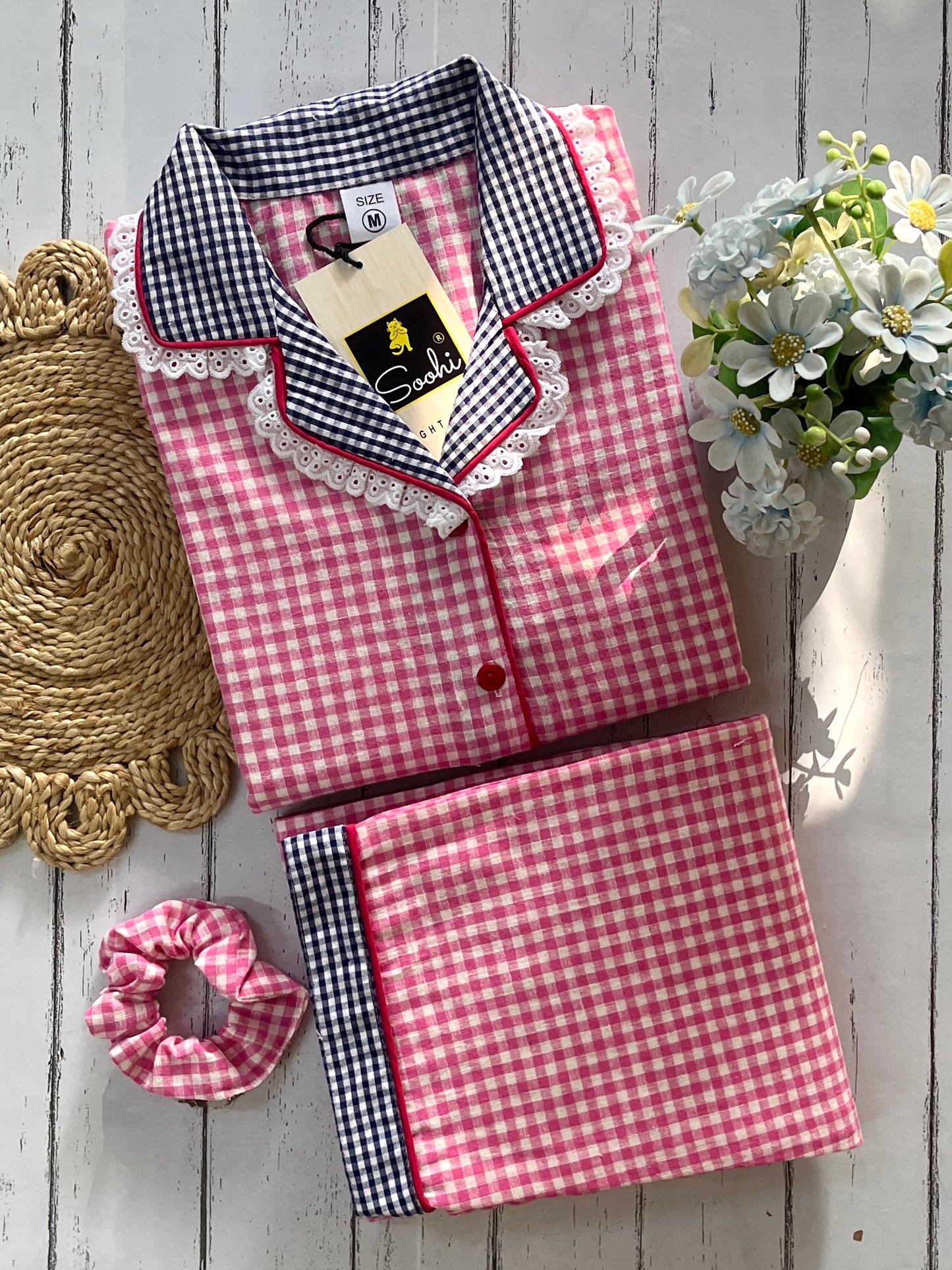 Pink Blue Check Pj Set (Women)