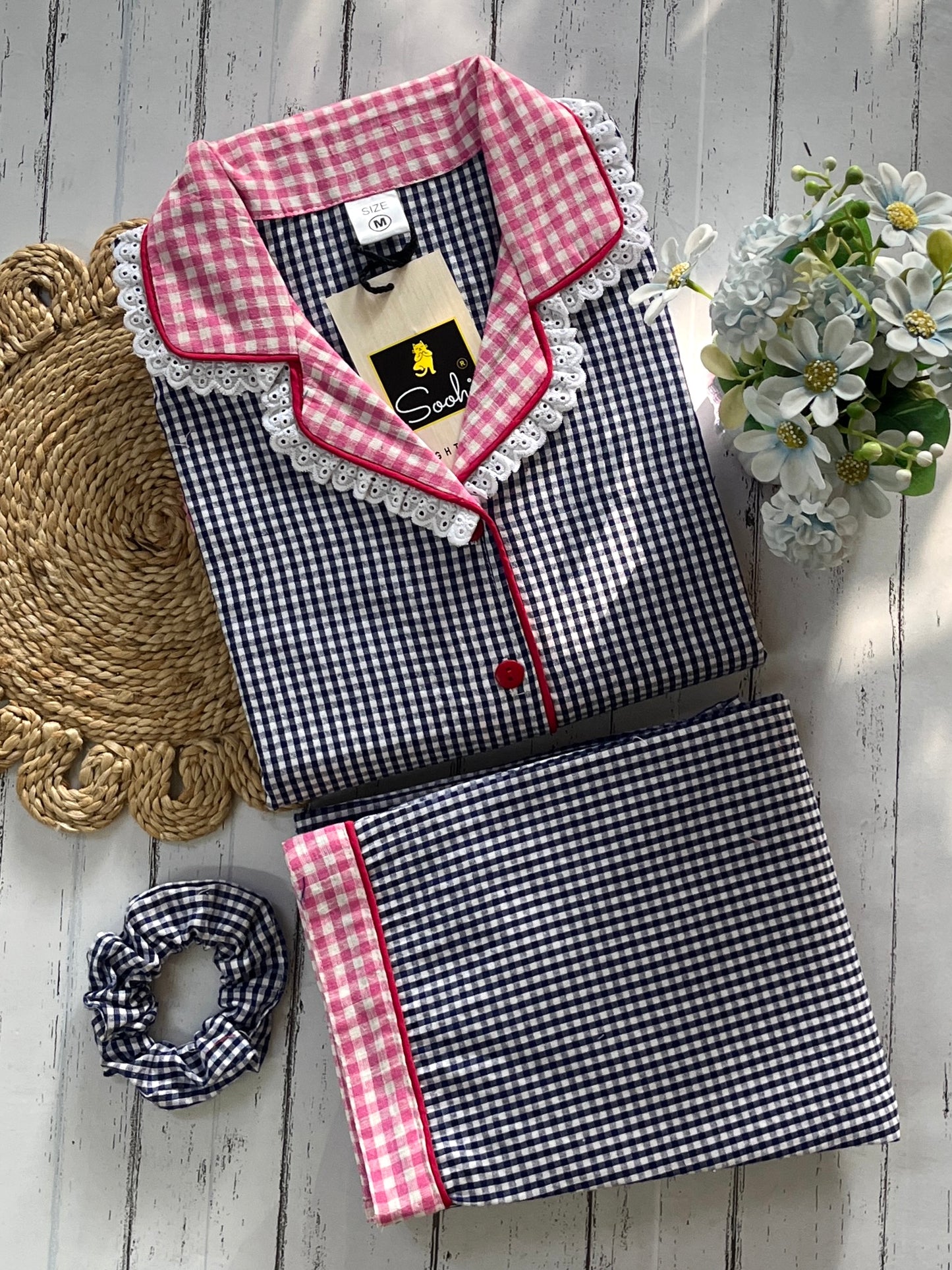 Blue Pink Check Pj Set (Women)