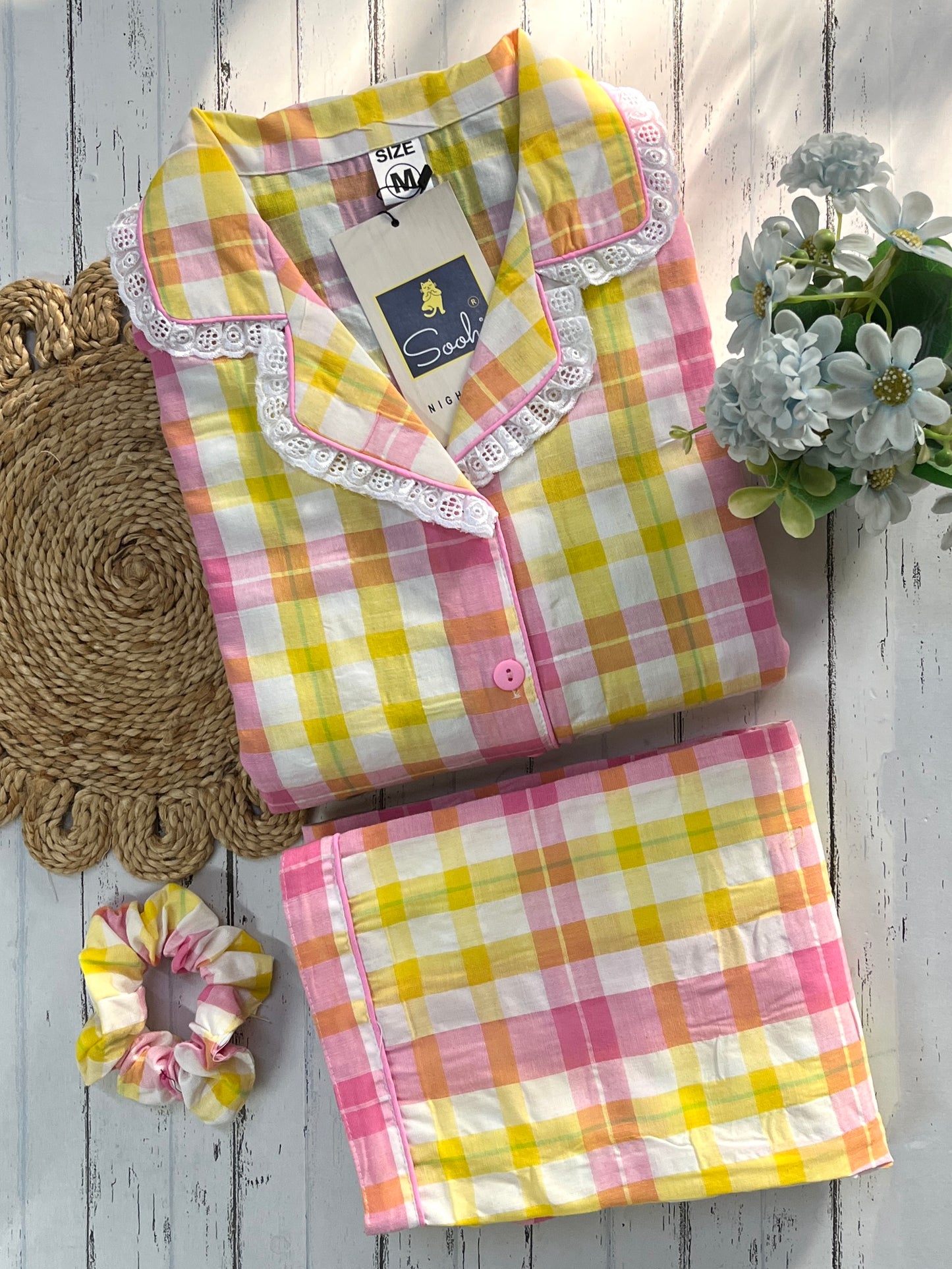 Yellow Multi Checks Pj Set (Women)
