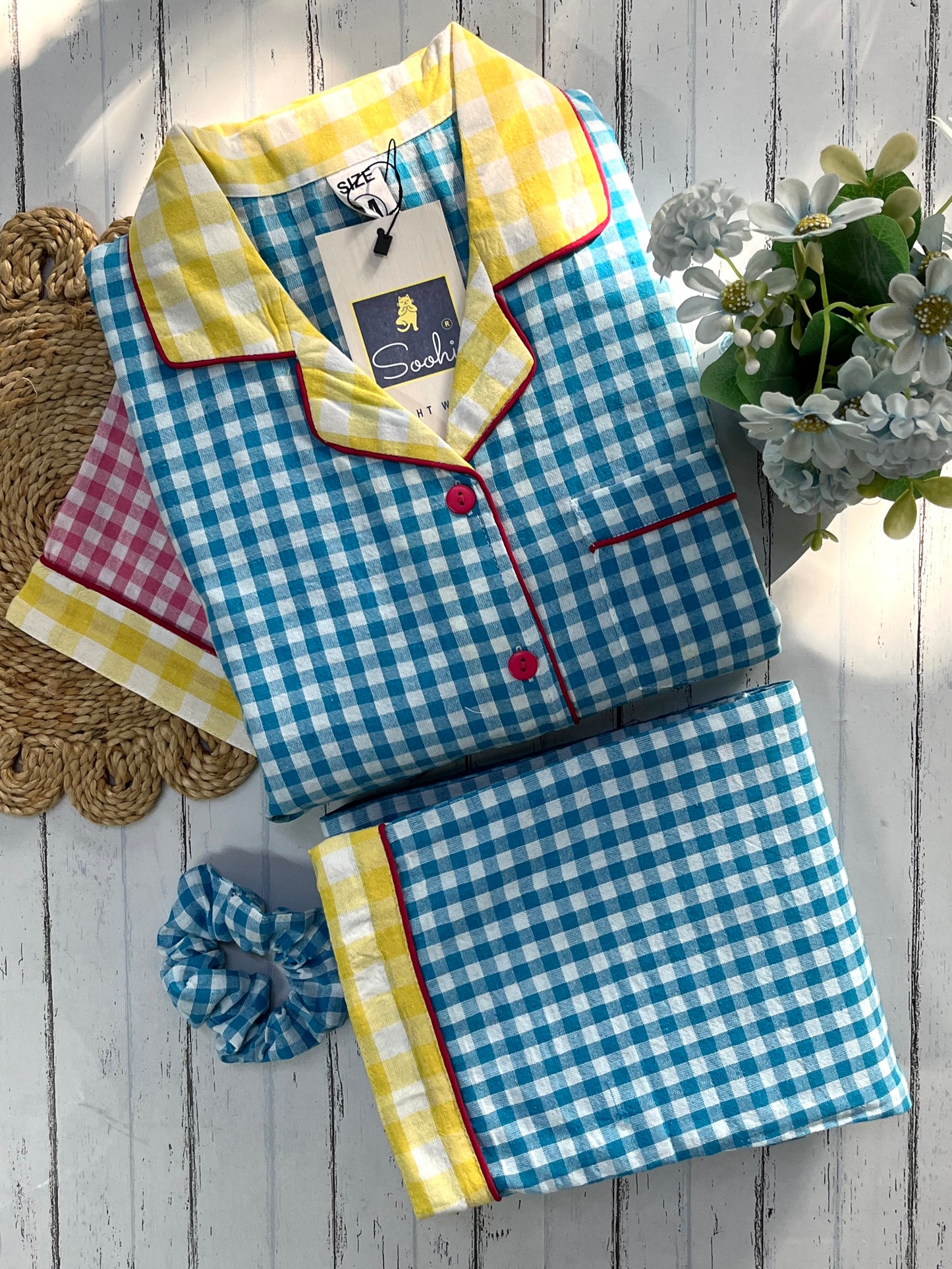 Blue Multi Checks Pj Set (Women)