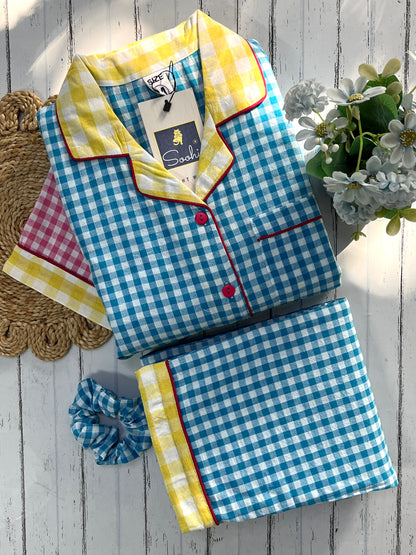 Blue Multi Checks Pj Set (Women)