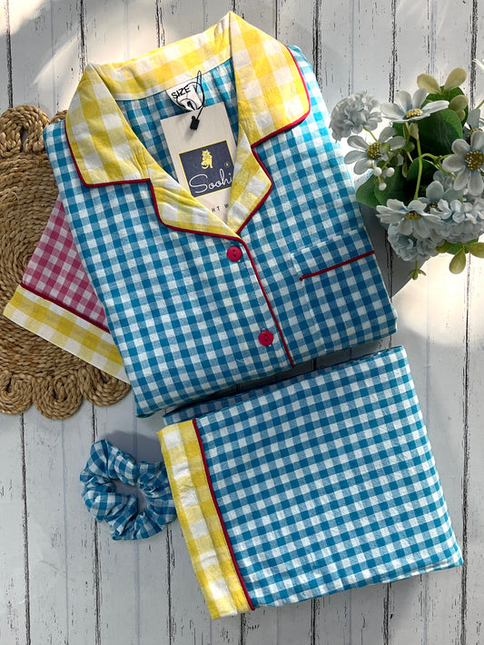 Blue Multi Checks Pj Set (Women)
