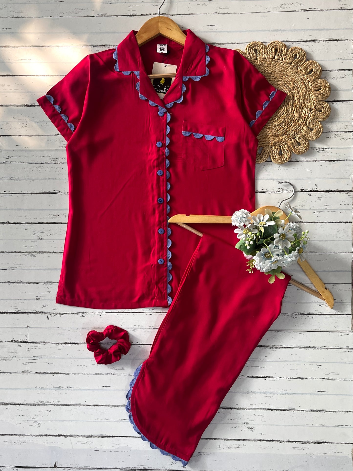 Dark Pink Plain Pj Set (Women)