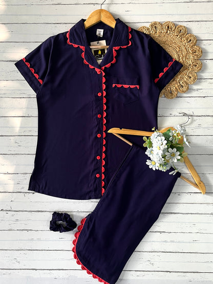 Navy Blue Plain Pj Set (Women)