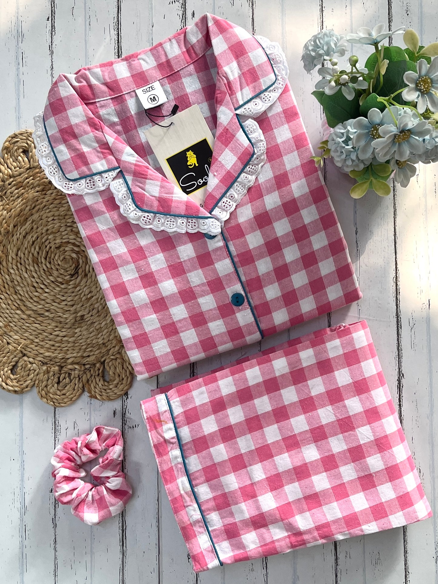 Daisy Pink Checks Pj Set (Women)