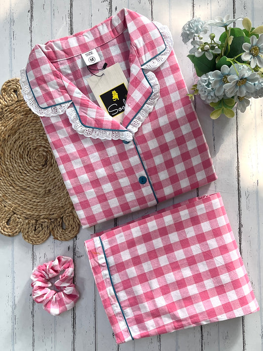 Daisy Pink Checks Pj Set (Women)