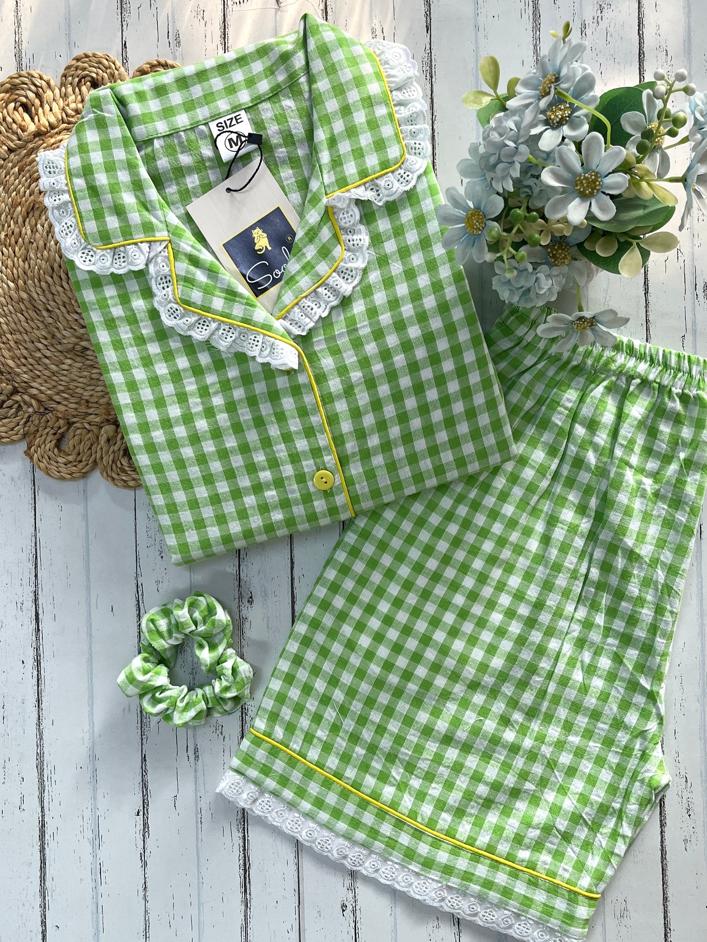 Green Check with Shorts Set (Women)