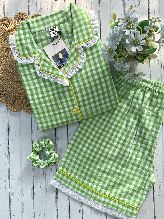 Green Check with Shorts Set (Women)
