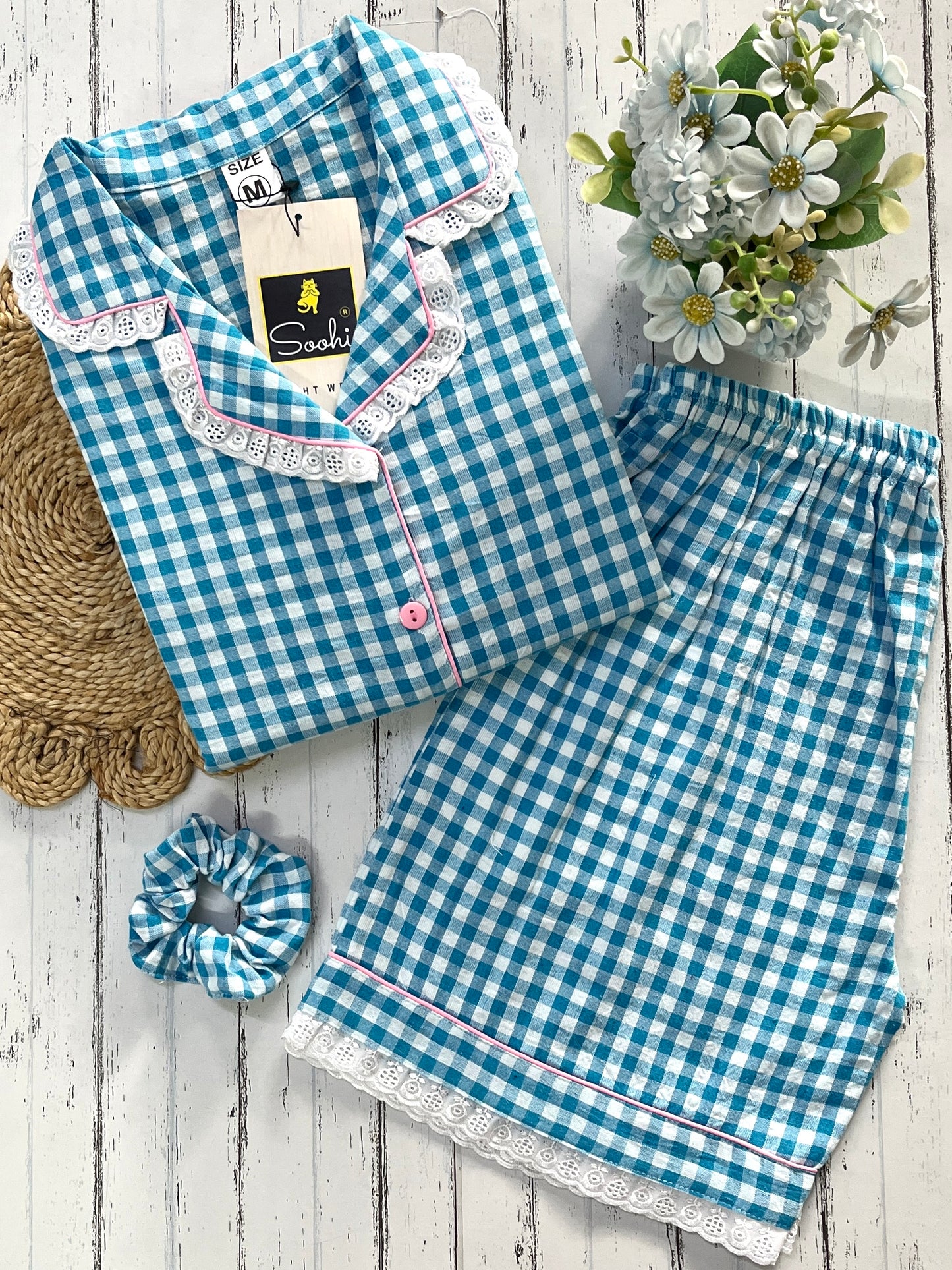 Blue Check with Shorts Set (Women)