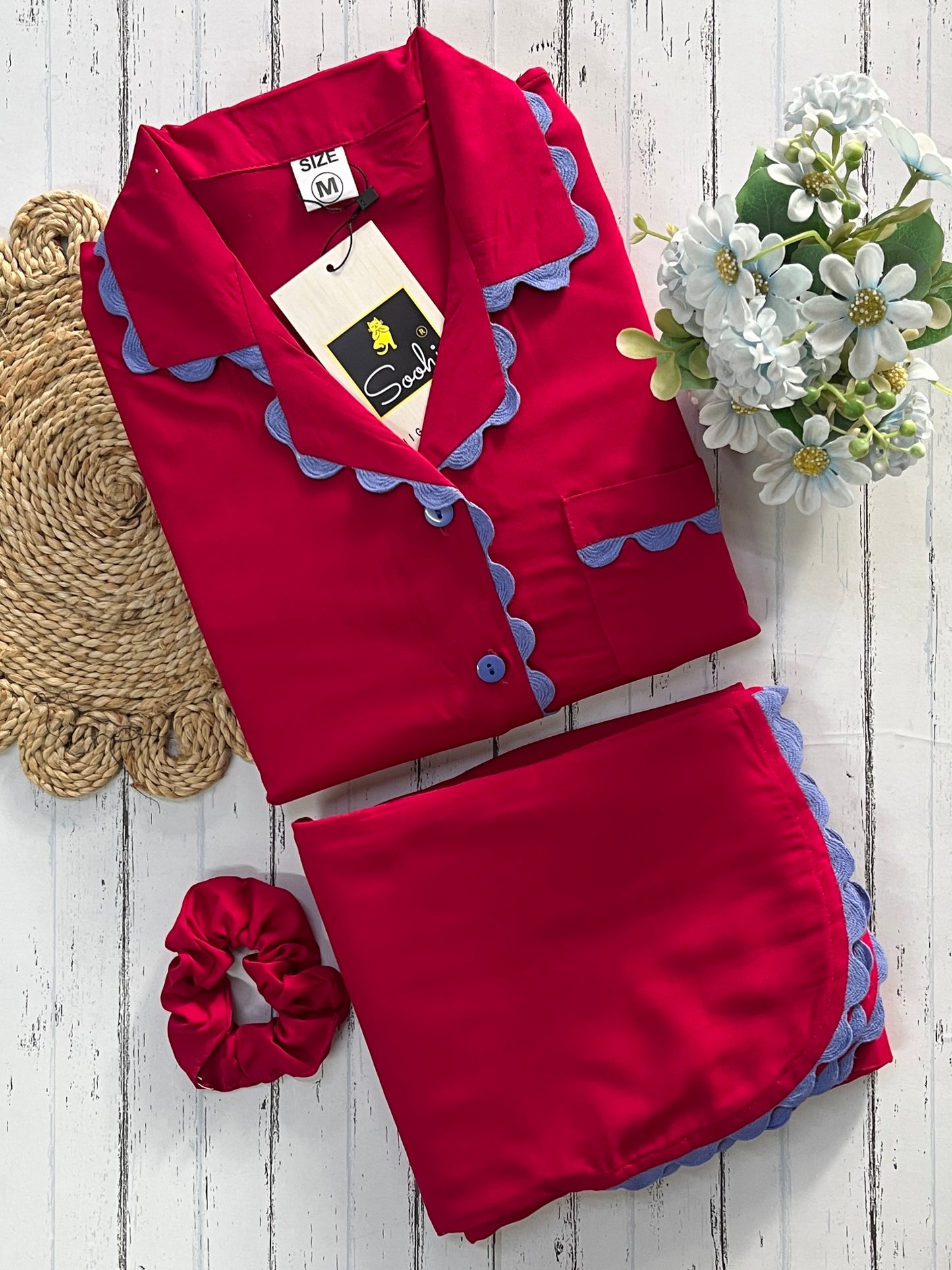 Dark Pink Plain Pj Set (Women)