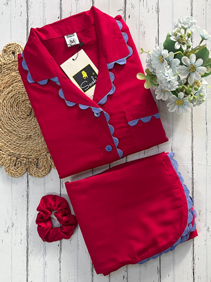 Dark Pink Plain Pj Set (Women)