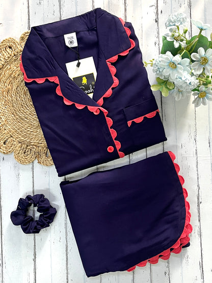 Navy Blue Plain Pj Set (Women)