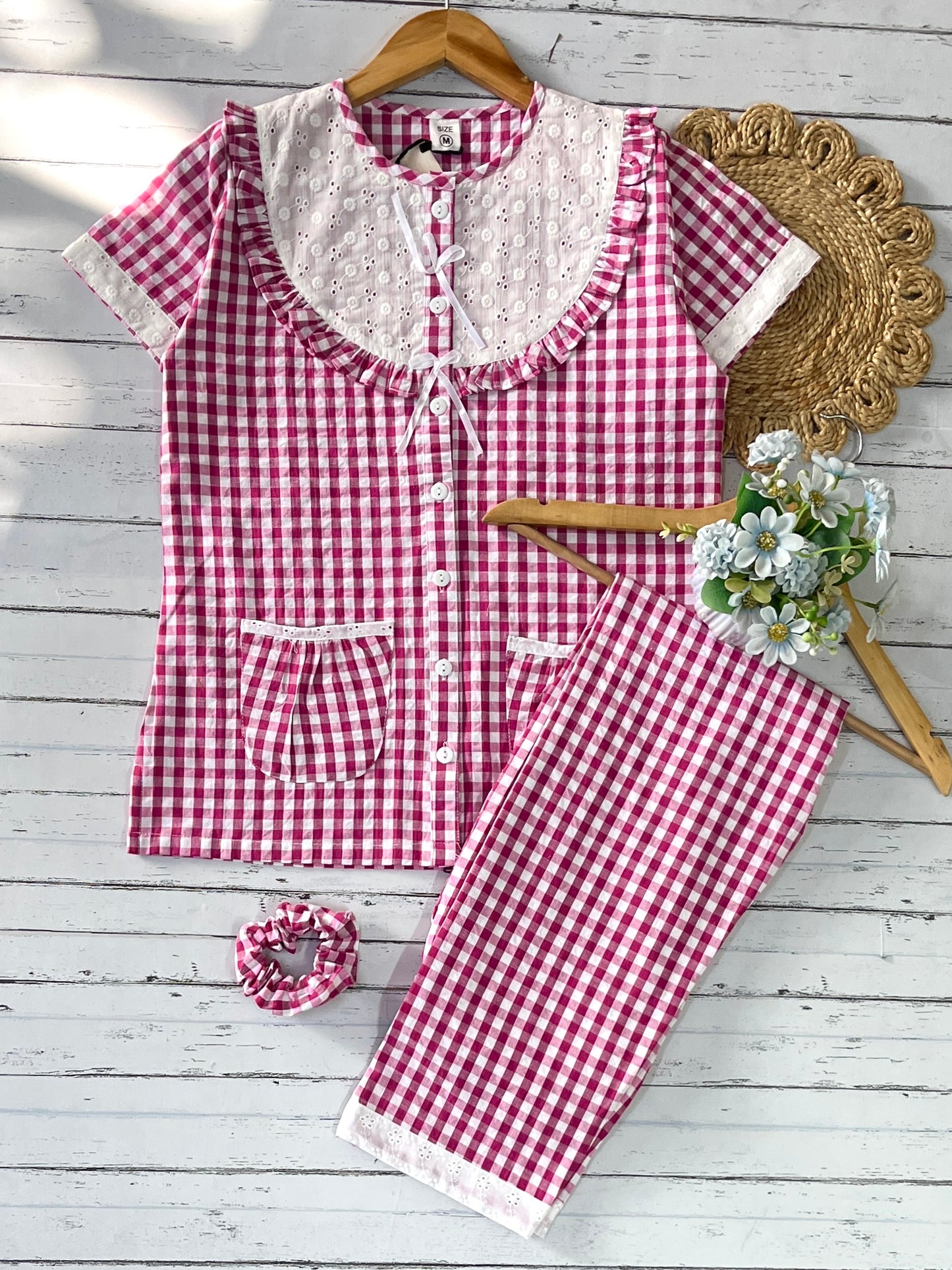 Pink Checks Round Neck Pj Set (Women)