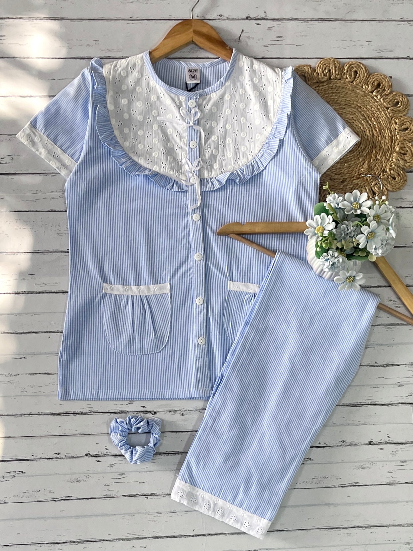 Blue Checks Round Neck Pj Set (Women)