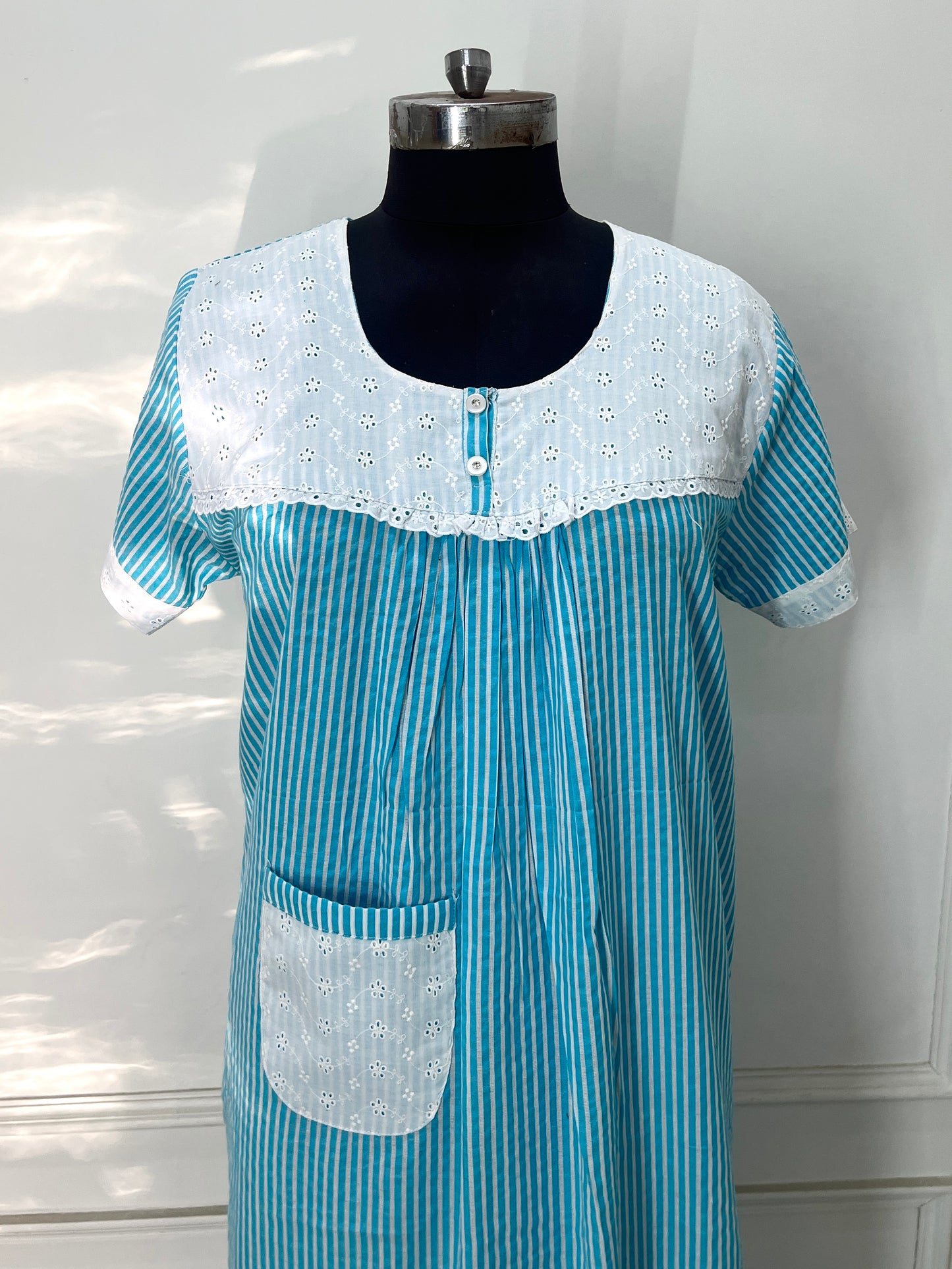 Blue Stripes Cotton Nighty (Women)