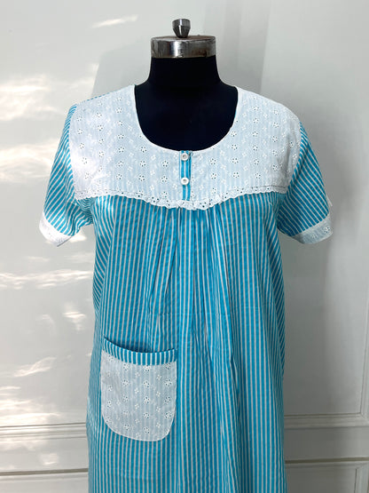 Blue Stripes Cotton Nighty (Women)