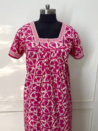 Pink Jaipuri Cotton Nighty (Women)