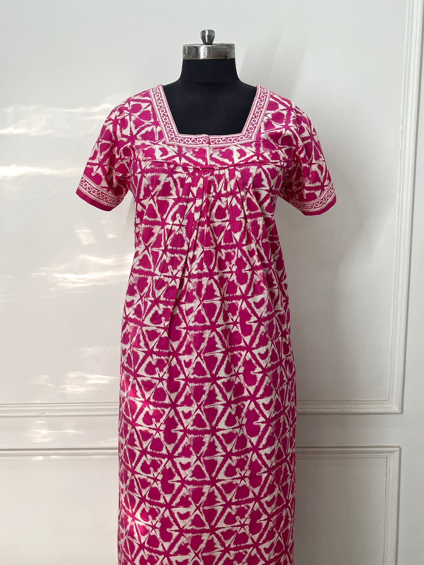 Pink Jaipuri Cotton Nighty (Women)