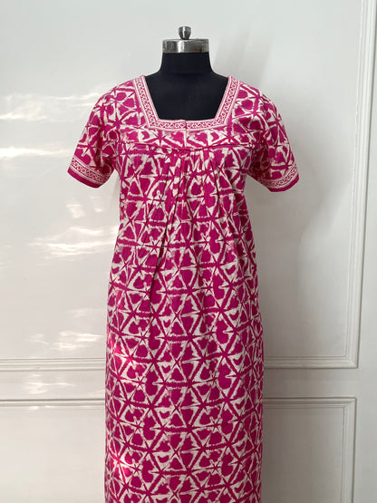 Pink Jaipuri Cotton Nighty (Women)