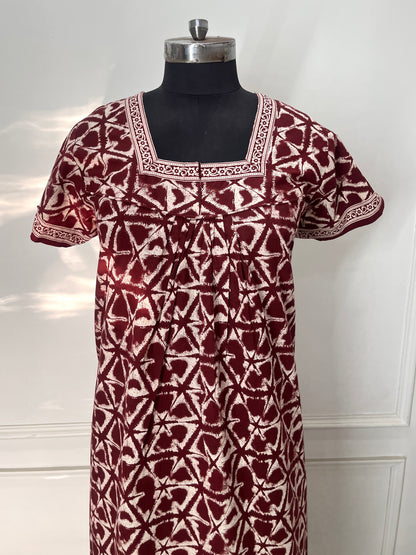 Wine Jaipuri Cotton Nighty (Women)