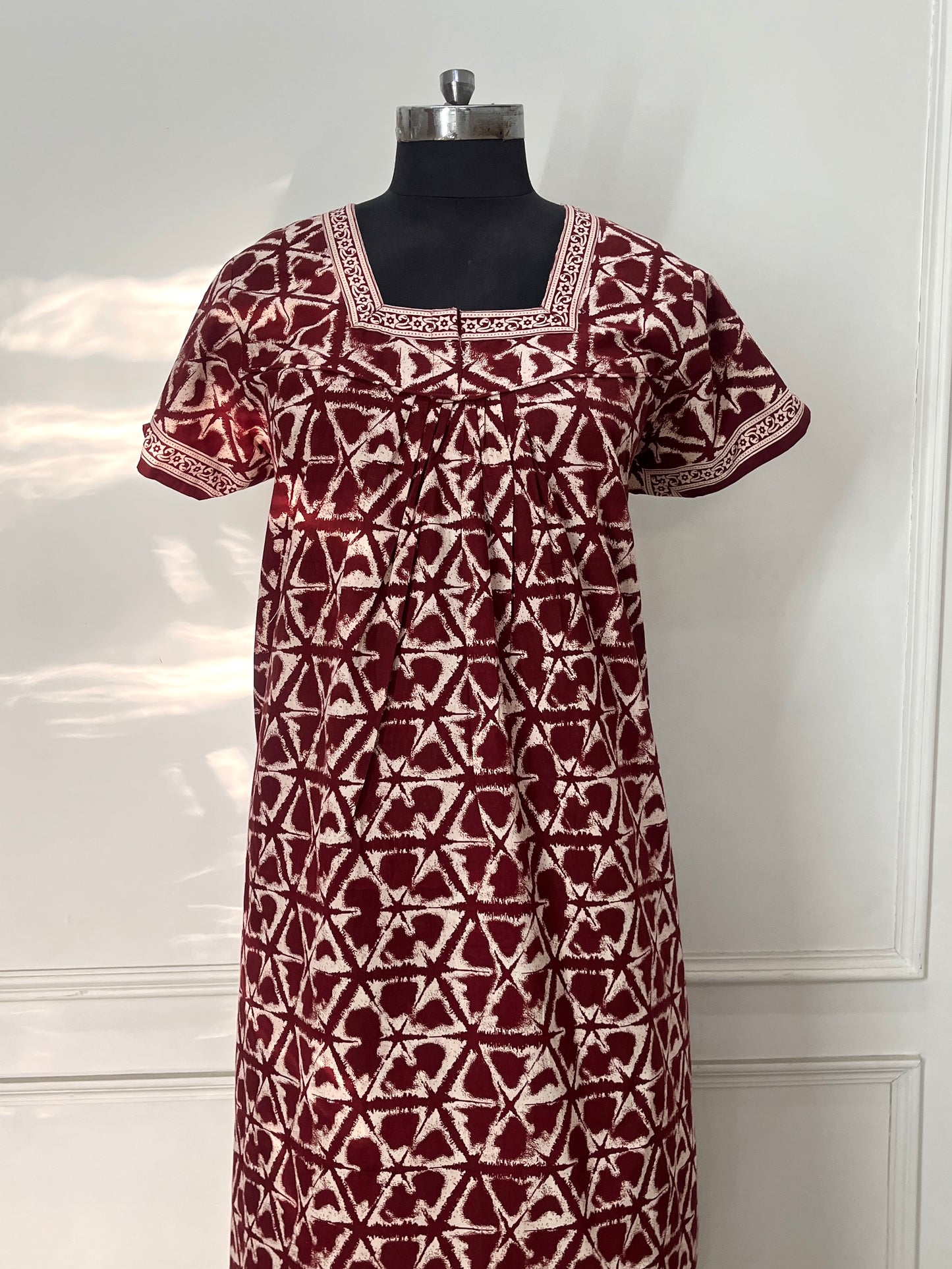 Wine Jaipuri Cotton Nighty (Women)