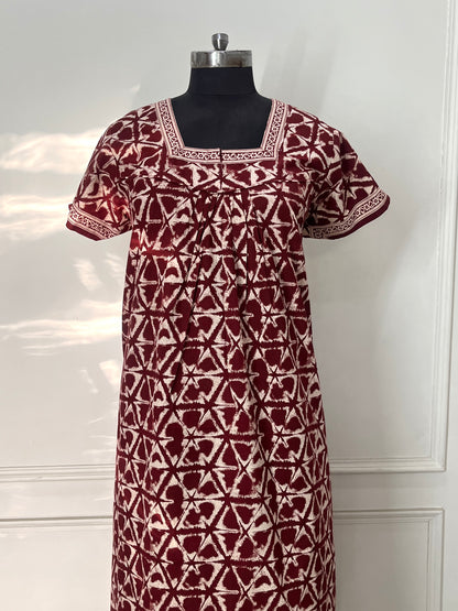 Wine Jaipuri Cotton Nighty (Women)