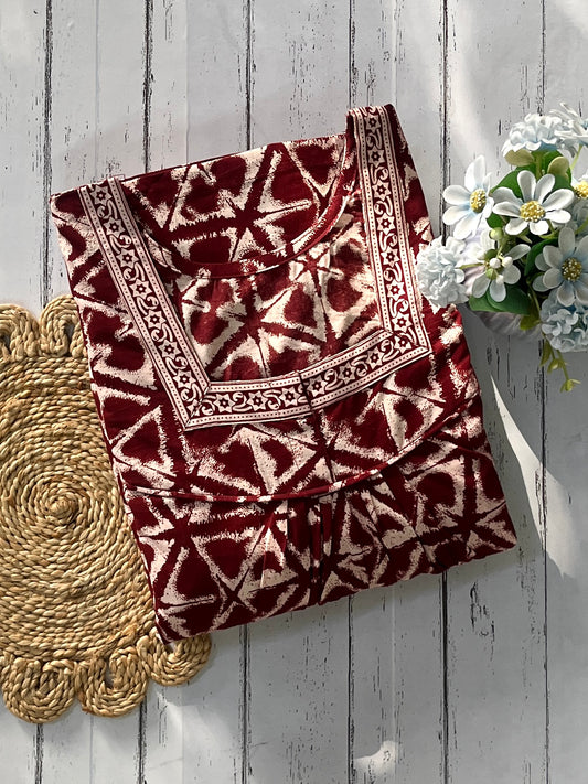 Wine Jaipuri Cotton Nighty (Women)
