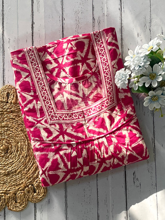 Pink Jaipuri Cotton Nighty (Women)