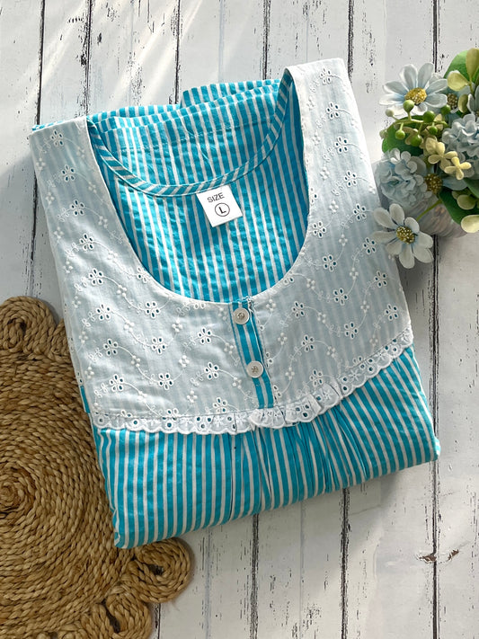 Blue Stripes Cotton Nighty (Women)