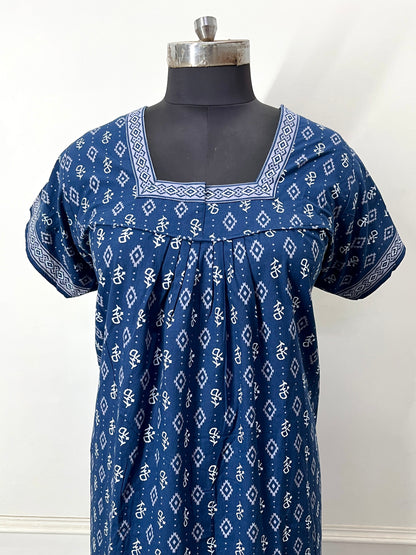 Denim Blue Booti Cotton Nighty (Women)