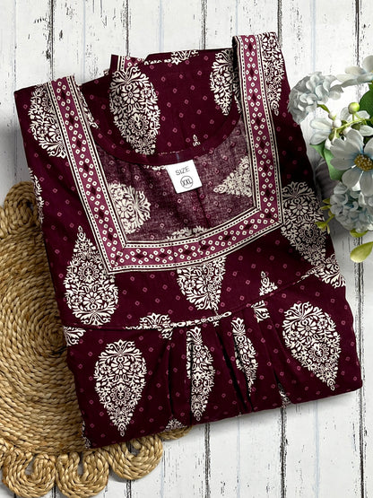 Dark wine Buta Cotton Nighty (Women)