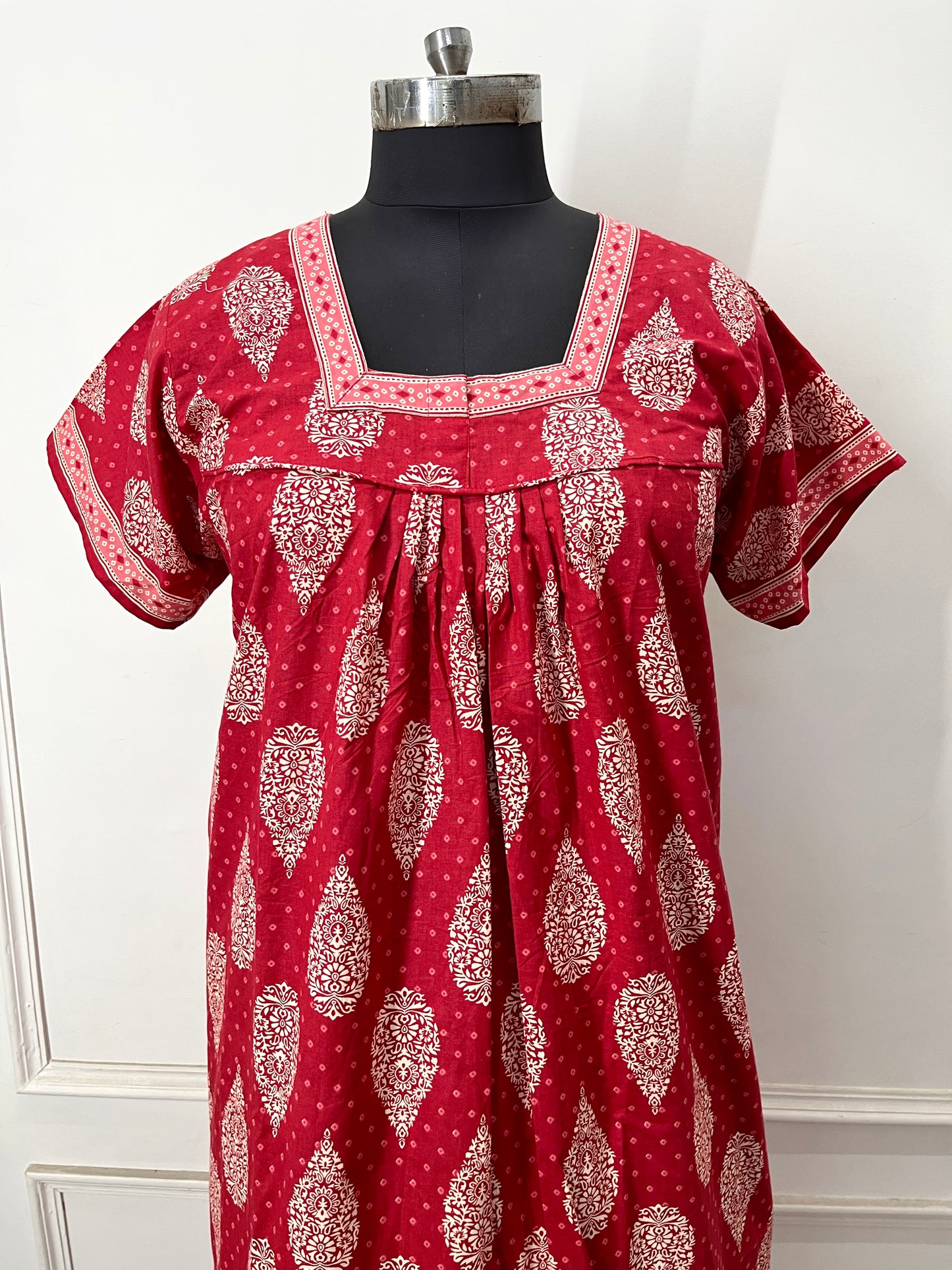 Red Buta Cotton Nighty (Women)