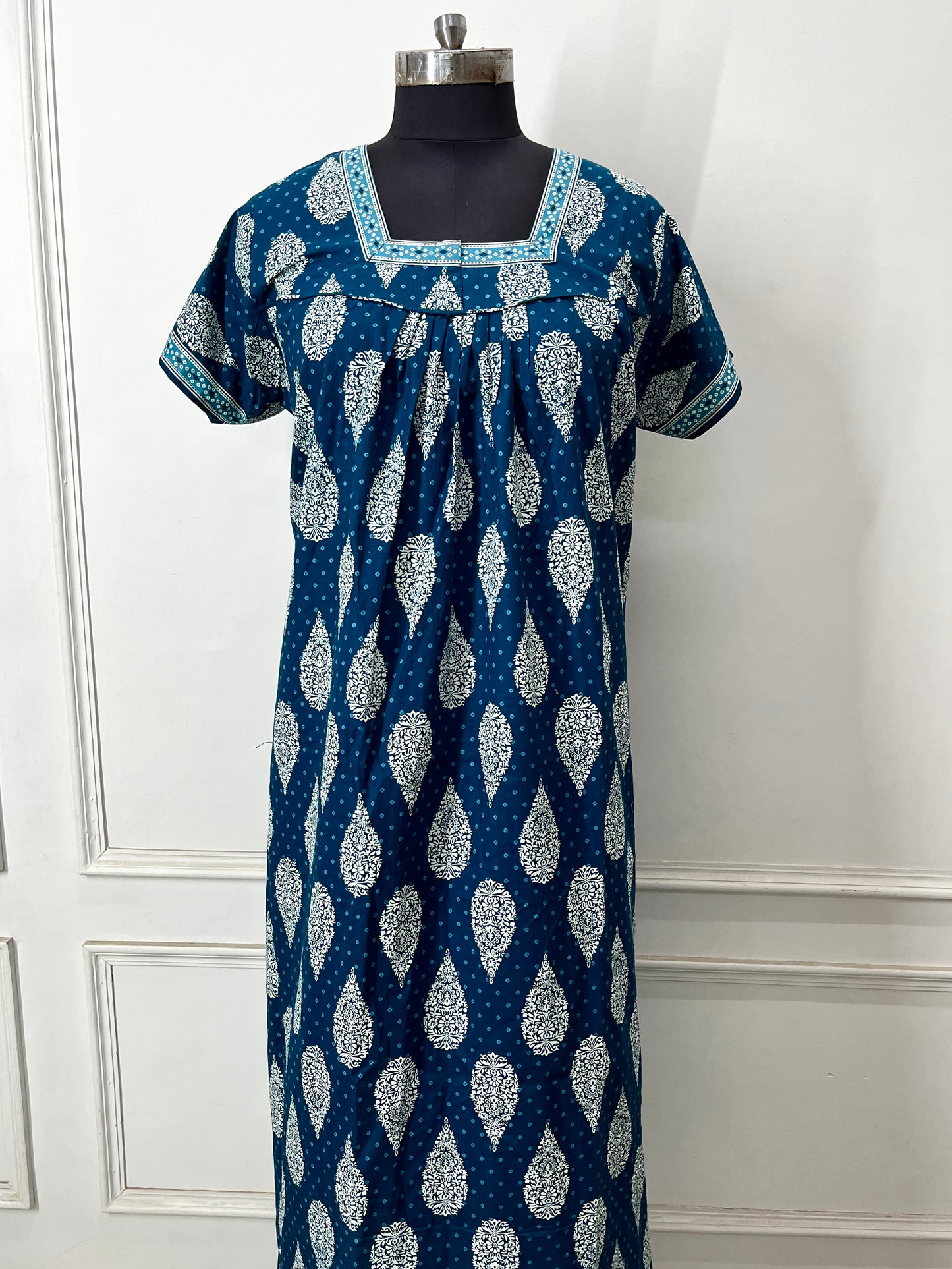Blue Buta Cotton Nighty (Women)