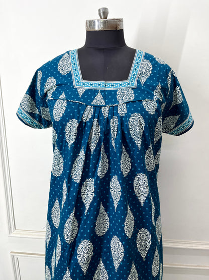 Blue Buta Cotton Nighty (Women)