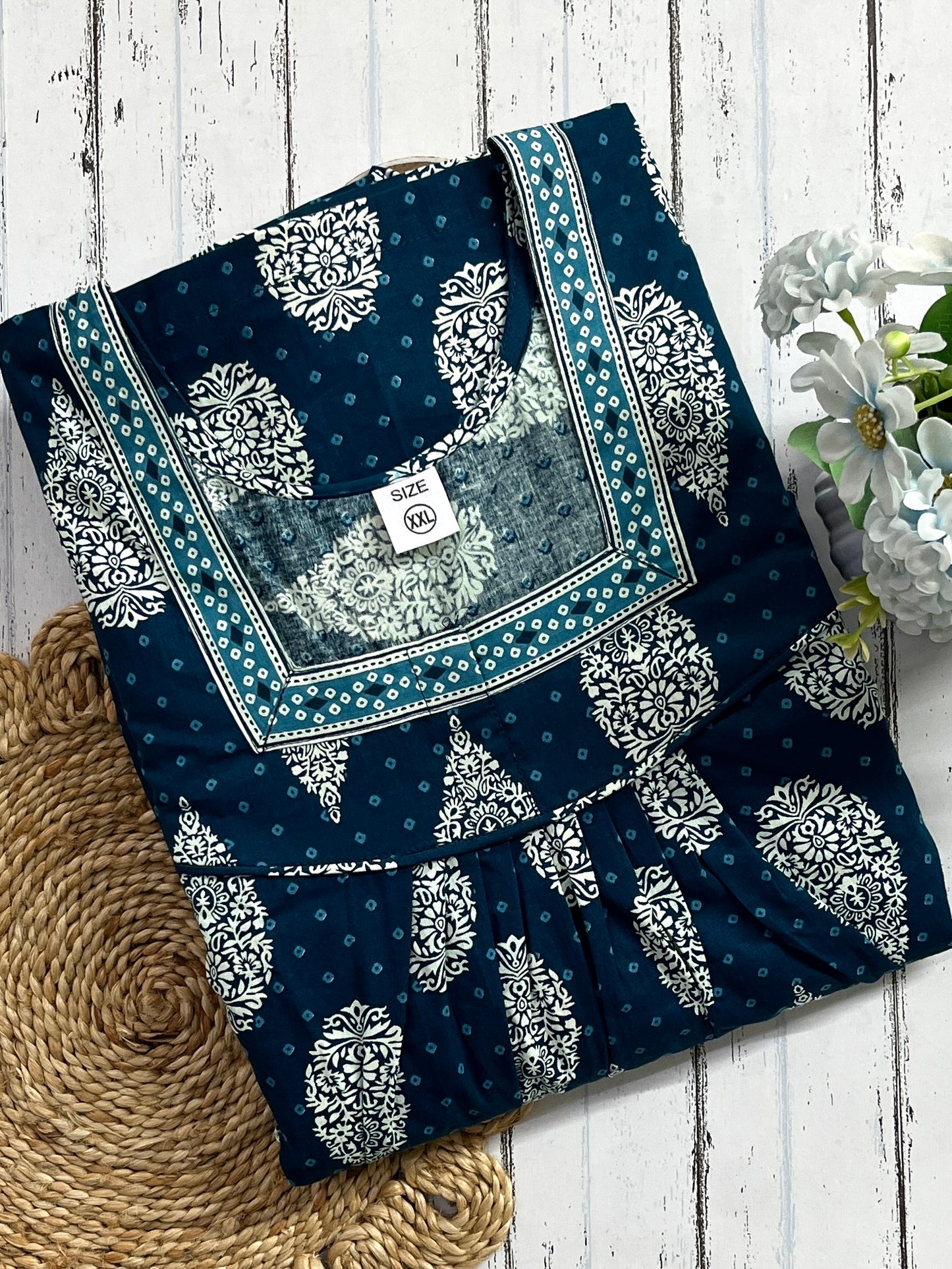 Blue Buta Cotton Nighty (Women)
