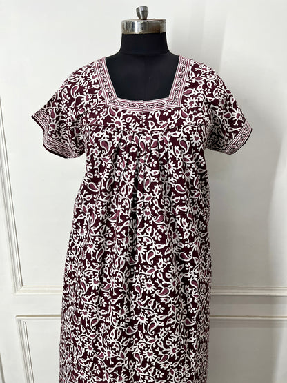 Wine Ambi Cotton Nighty (Women)