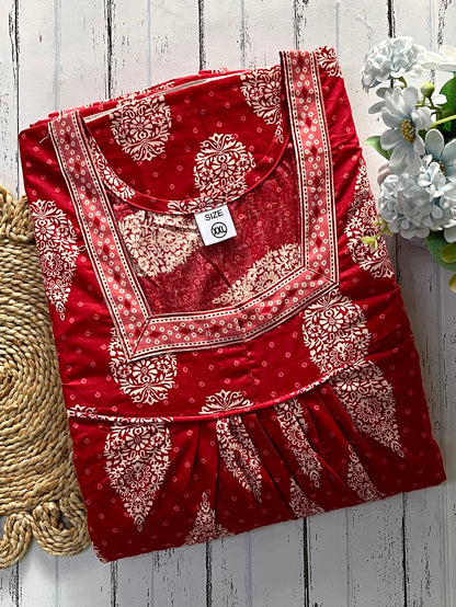 Red Buta Cotton Nighty (Women)