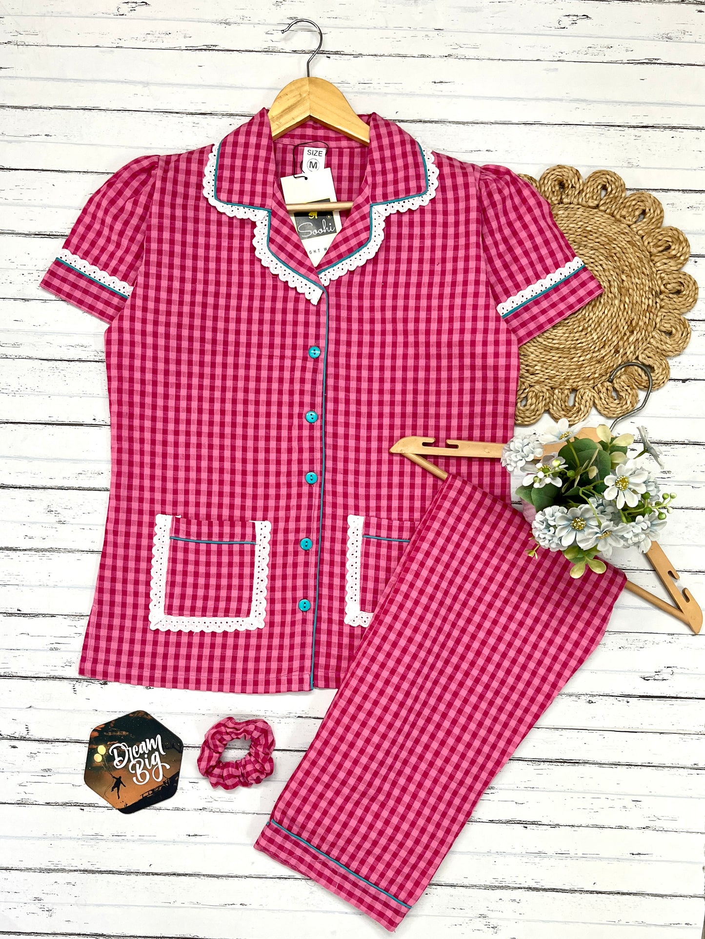 Rosy Gingham Check Pj Set (Women)