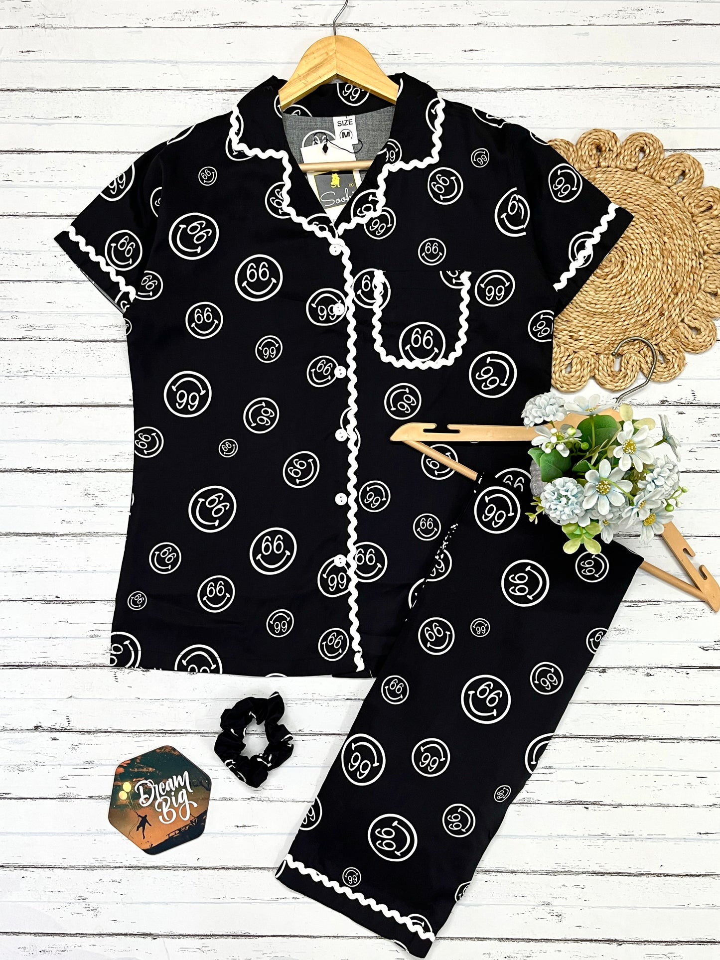 Black Smiley Pj Set (Women)