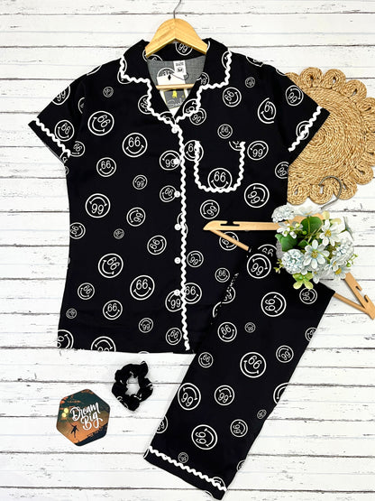 Black Smiley Pj Set (Women)