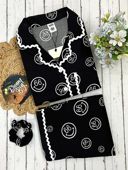 Black Smiley Pj Set (Women)