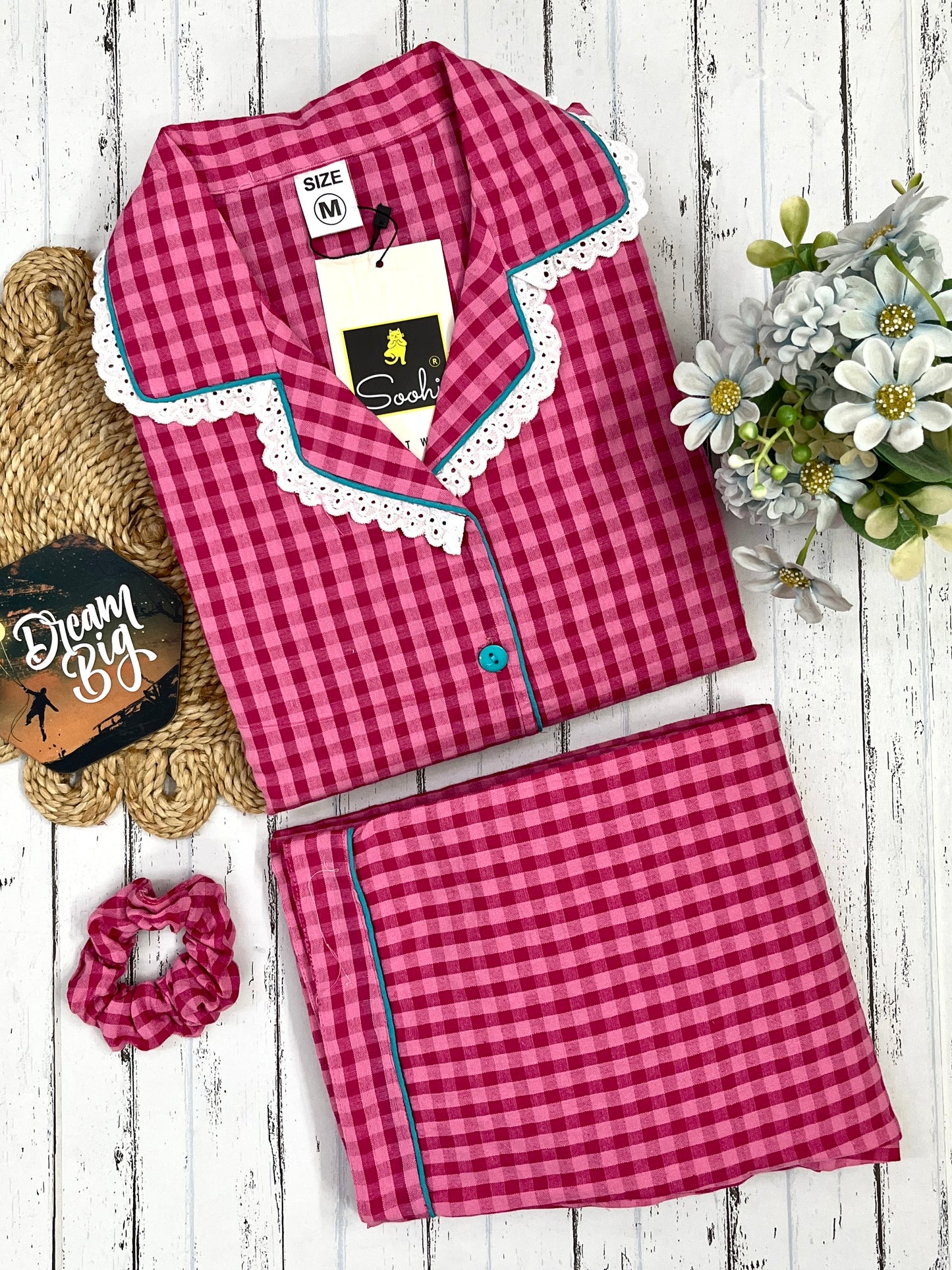 Rosy Gingham Check Pj Set (Women)