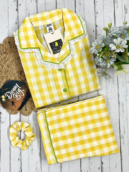 Daisy Yellow Check Pj Set (Women)