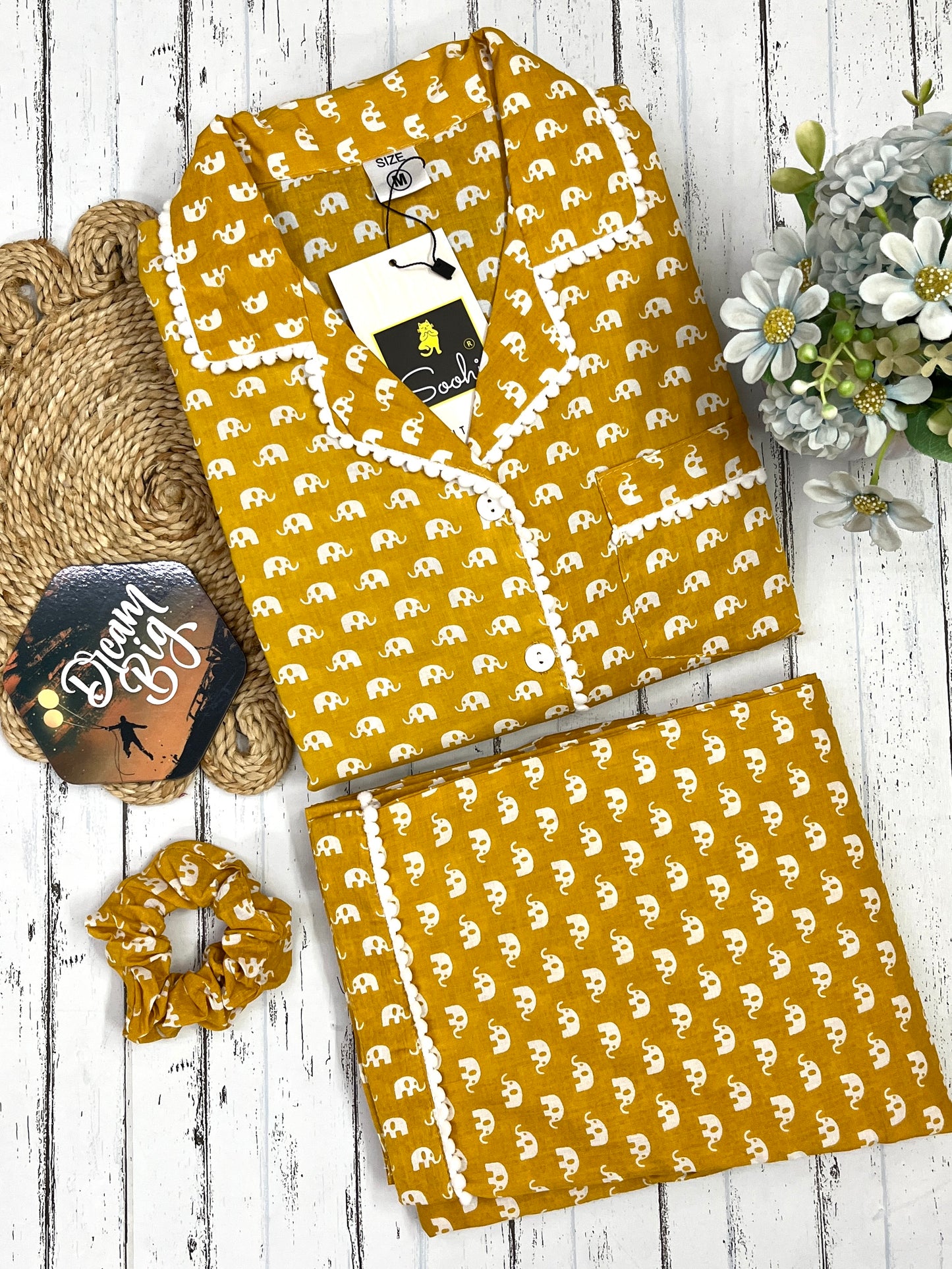 Yellow Baby Elephant pure cotton Pj Set (Women)