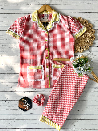 Orange Yellow Daisy Checks Pj Set (Women)